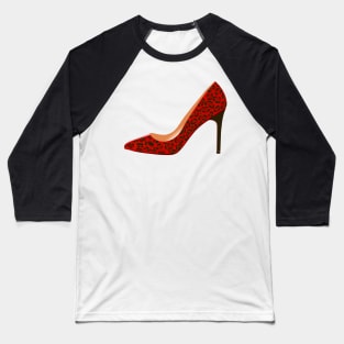 Red Leopard Print High Heel Shoe Baseball T-Shirt